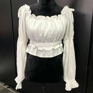 Altar’d State Crop Peplum top, long bell sleeve, ruffle cuffs & elastic waist